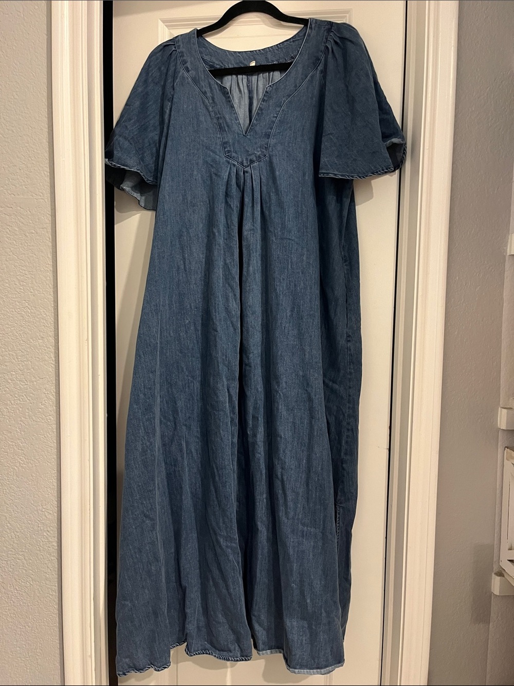 easel Denim-Style Maxi Dress in Blue